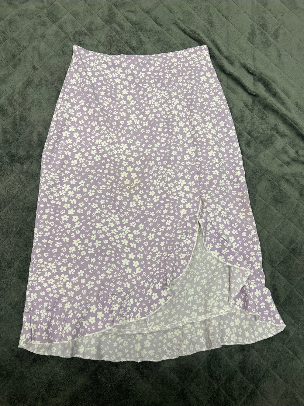 Source Unknown Lavender Floral Midi Skirt with Ruffle Detail